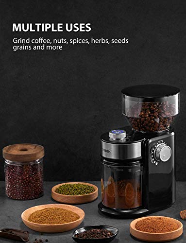 Burr Coffee Grinder, Large Hopper Electric Burr Mill with 18 Grinding Options for 2-14 Cups, Automatic Burr Grinder for Drip, Percolator, French Press, American, Italian Coffee Makers, TIBEK