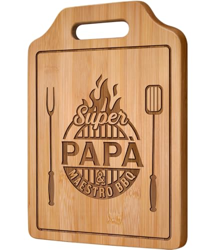 Giftasy Regalo Papà, Regalo Papa Compleanno - Tagliere in Bambù Inciso, Super Papà, Idee Regalo dei Figli per il Padre Cucina, Regalos Festa del Papa Originali
