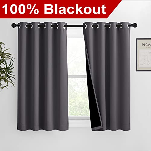 Image of NICETOWN 100% Blackout Blinds, Set of 2, 46 inch x 45 inch, Laundry Room Decor Window Treatment Curtains for Large Patio Sliding Door, Thermal Insulated Grey Curtains for Bedroom