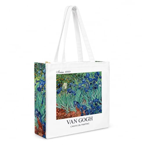 Image of Artsy Canvas Tote Bag for Women | Zipper Closure, Bottle Holder & Keychain Hook | Premium Cotton Canvas Bag for Travel, College, Office | Reusable Shopping Tote Bag Gift