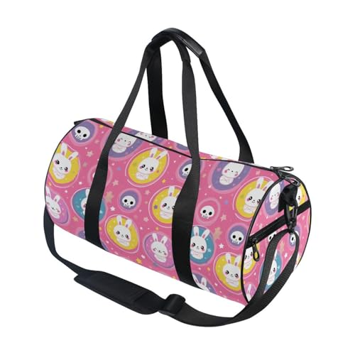 Cartoon Rabbit Sports Duffel Bag Durable Full Print Barrel Gym Bag with Multiple Pockets, Adjustable Shoulder Strap Ideal for Sports Gym Training Travel and Outdoor Use