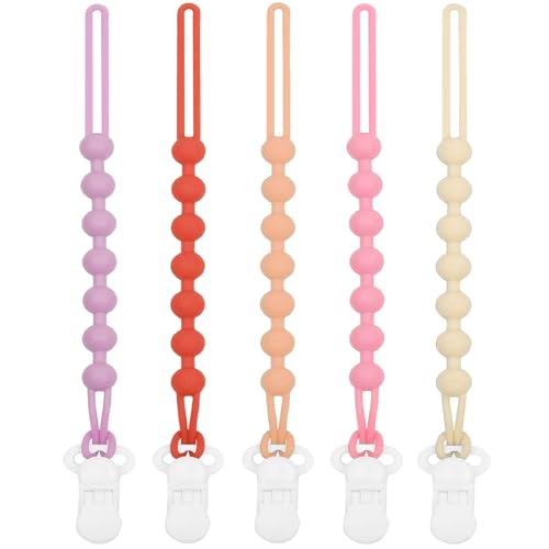 Image of duludulu 5-Pack Silicone Pacifier Clip, One-Piece Silicone Pacifier Holder Clip for Boys & Baby Girl Binky Clips Rust-Free Holders Unisex Newborns Shower Birthday Gifts (Pink-A)