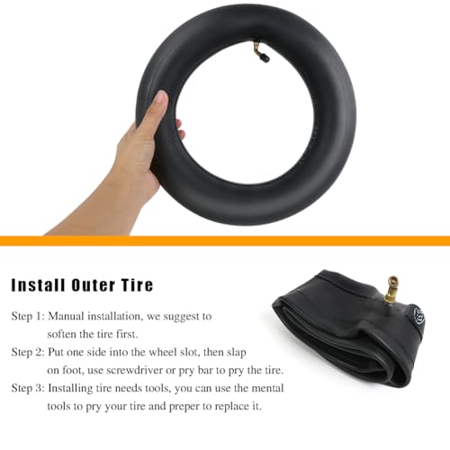 Ainiv 2 x 10 Zoll Schläuche in Schwarz, 90° Ventilwinkel Inner Tube, Kinderwagen, Scooter Schlauch mit 2 Montagehebel, Nahtloser Schlauch für Kinderwagen Dreirad Laufrad Fahrrad Kinderrad