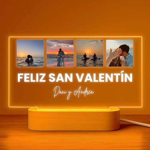 Cristal Plaque Lámpara Personalizada con 4 Fotos Regalo San
