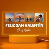 Cristal Plaque – Lámpara Personalizada con 4 Fotos – Regalo San Valentín Pareja Hombre y Mujer – Lampara Personalizada con Texto 'Feliz San Valentín'