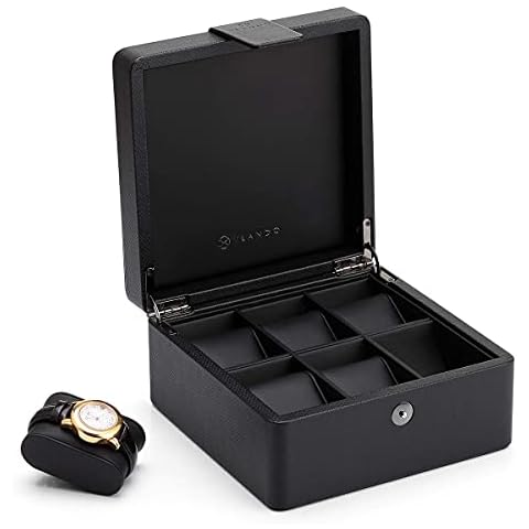 Vlando Fibra Carbono Reloj Caja Para 6 Relojes Negro Cover