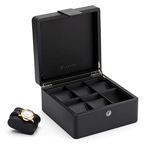 Vlando Uhrenbox Herren, 6 Uhren Uhrenkasten Leder, Watch Box Uhrenaufbewahrung, Uhrenkasten mit PU Uhrenkissen, Schmuckkasten Geschenk Vatertag, Papa