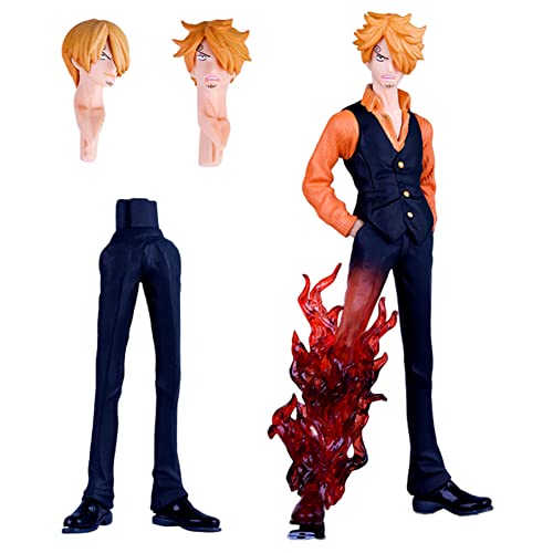 CBOSNF Pirates Figurine Sanji Anime Figure One Piece Figurines de Sanji,One Piece Sanji Figure avec Jambe Effet Flamme Anime Figurines, Décoration de Gâteau Party Décoration pour Enfants