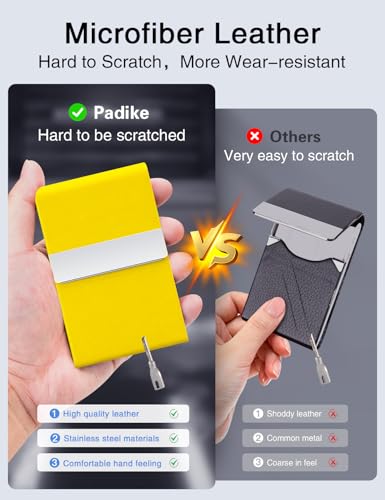 Image of Padike Professional Business Card Holder PU Leather Business Card Case Name Card Holder Slim Metal Pocket Card Holder with Magnetic Shut (Y-Yellow)