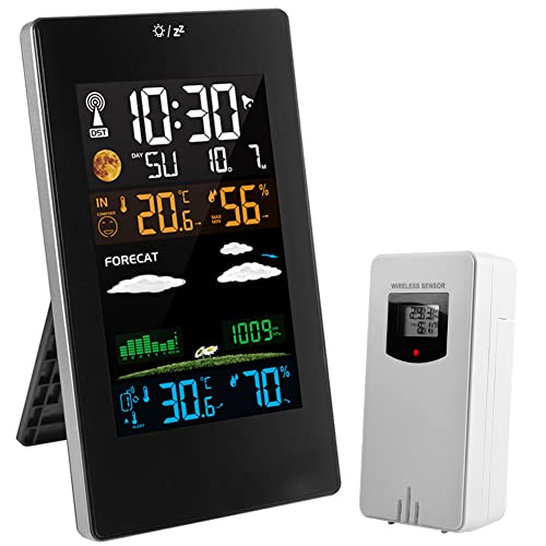 Wetterstation Funk mit Außensensor - Digital Farbdisplay Wetterstation DCF Funkuhr Multifunktionale Funkwetterstation mit Regenmesser, Wettervorhersage, Barometer und Thermometer Hygrometer Cover