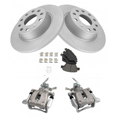 Image of TRQ Rear Brake Pad and Rotor Set Ceramic G Coated Rotors Calipers Hardware | For 2010 Volkswagen Jetta