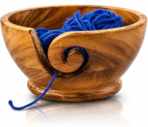Image of Handcrafted Wooden Yarn Knitting Crochet Bowl Holder for Skien Yarn Balls Decorative Storage Organizer Crocheting Needlework Knitting Accessories Kit Supplies Sturdy Non Slip Gifts for Mother Her