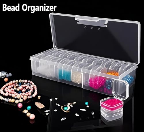 Image of DUOFIRE Bead Organizer 40 Clear Plastic Bead Storage Containers Hinged Lids | Portable Storage with Individual Boxes, Compact Design for Jewelry Making, Nail Art, Crafts, Small Parts, Home & Travel