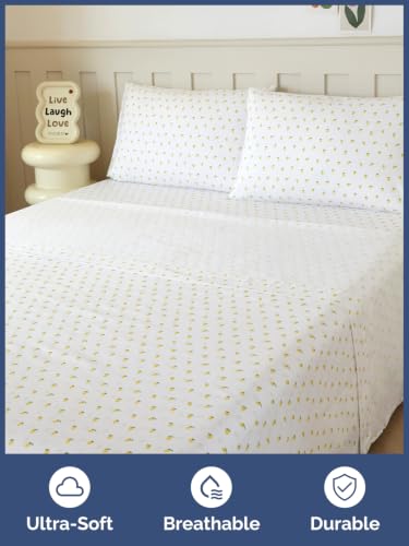 Image of Kids Queen Size Lemon Bed Sheets - 4 Piece Kids Lemon Sheet Set - Citrus Fruity Bedding - Ultra-Soft, Cute & Cozy - Breathable & Machine Washable - Vibrant Bed Set for Boys, Girls, Teens & Toddlers