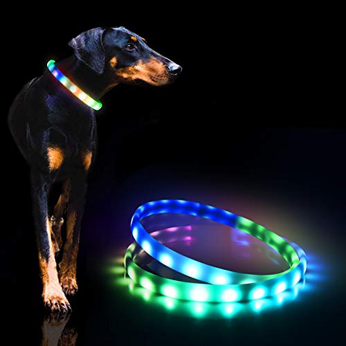 Led dog collar- usb rechargeable lighted collar band, color chang…