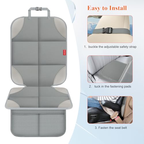 Image of Car Seat Protector for Child Car Seat, 600D Fabric Safe Car Seat Cover with Non-Slip Backing, Waterproof Carseat Seat Protectors under Baby Car Seat with Thick Padding for Car Back Front Seat, 2 Pack