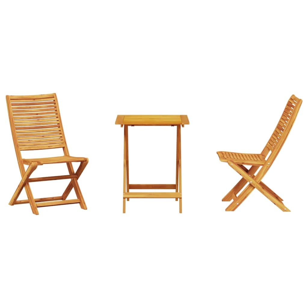 Lot de 3 bistrot pliants en bois massif d'acacia marron huilé pliable avec trou pour parasol pour jardin, terrasse, balcon, extérieur