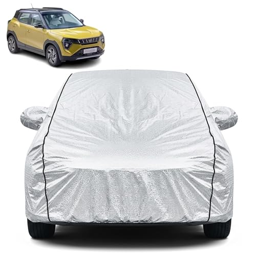 Image of Waterproof Car Cover for Mahindra XUV 3X0 | Dustproof, UV Resistant & Scratch Protection | Soft Cotton Lining | Triple Stitched | Mirror Pockets & Elastic Fit | Silver