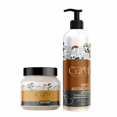 Image of Caryl Cocoa Coffee Face & Body Scrub with Coffee Nourishing Lotion Combo | Moisturizing & Deep Exfoliation | For Dry Skin & All Skin Types | Skin Cleansing & Hydrating Care Set