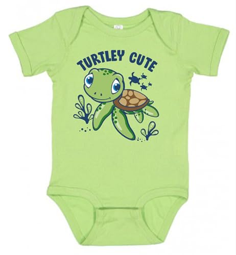 Gina Lou Printed - Turtley Cute - Mint Color Rompers for Unisex Baby - Crewneck, Short Sleeve Bodysuits