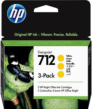 HP 712 Yellow 29-ml 3-Pack Genuine Ink Cartridges (3ED79A) for DesignJet T650, T630, T230, T210 & Studio Plotter Printers