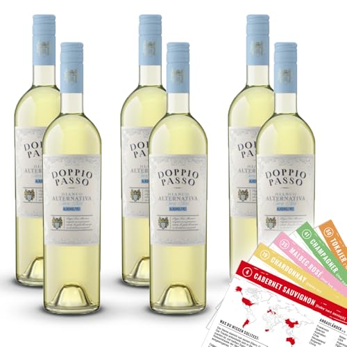 Doppio Passo Bianco Alternativa, alkoholfrei, sortenreines Weinpaket + VINOX Winecards (6x0,75l)