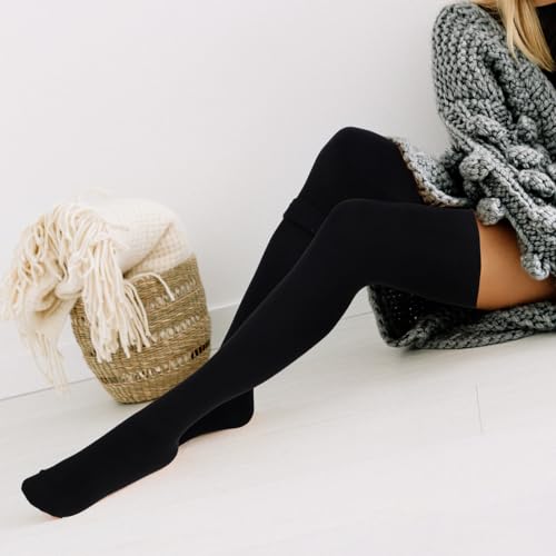 Extra Long Thigh High Socks, Cotton Thigh High Socks, Warm Over-the-Knee Highs Sock for Women and Girls, Knee Highs Sock Leg Warmers Matching with Skirts, Dresses, Boots, Sneakers (Black)4