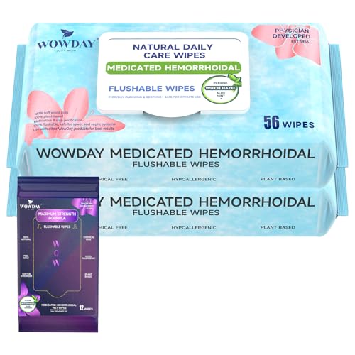 Wowday Flushable Hemorrhoid Wipes | Medicated Witch Hazel Wipes Ph