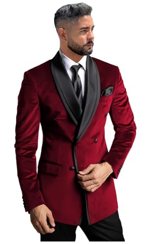 Mens Velvet Suit 2 Piece 4 Button Tuxedo Shawl Lapel Suits for Men Double Breasted Blazer Pants for Party Mens Suits