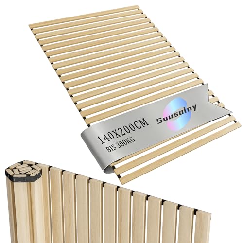 Suusolny 140x200cm Lattenrost Rollrost Rolllattenrost inkl. Schwarz Gummiband Mit 23 Holz Stabilen Leisten Aufrollbar Rollrost BIS 300KG -M