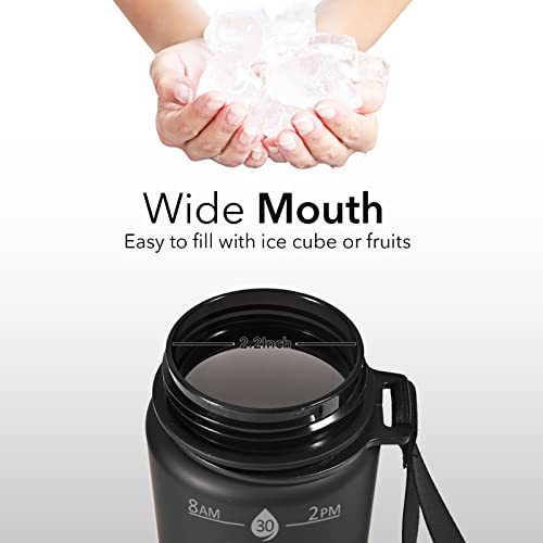 Image of Hyeta Plastic Water Bottle With Straw & Time Marker, 32oz Leakproof Jug | Motivational Tritan BPA Free Gym Office Outdoor Intake Tracker Hourly Reminder Straw Lid Lightweight