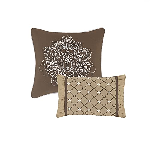 Madison Park Bellagio Reversible Quilted Bedspread Set, Solid Reverse Summer Breathable, Lightweight All Season Bedding Layer, Matching Shams, Bedspread Queen(102"X118"), Brown 5 Piece #TOP3