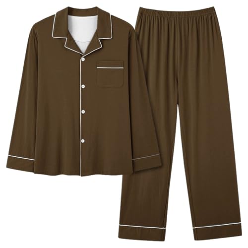 Genérico Pijama Mujer Primavera - Traje PantalóN De Pijama Largo De Color SóLido con Bolsillo Y Cuello En V Informal para Mujer CamisóN Mujer Manga Larga