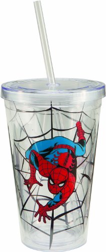 Vandor 26151 Spider-man 18 oz Acrylic Travel Cup with Lid and Straw, Multicolor