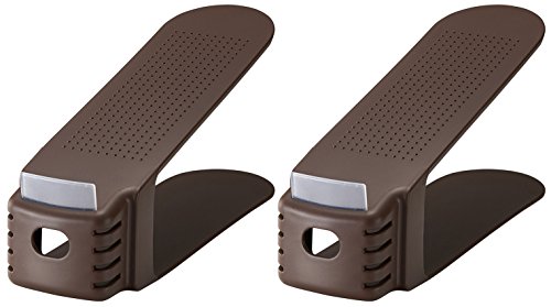 LIKE-IT Shoe Storage, Space Saving, Double Storage Capacity, Slim, 2P, Width 3.1 x Depth 10.2 x Height 5.3 inches (8 x 26 x 13.5 cm), Brown, Made in Japan, Sneakers Storage, Unisex