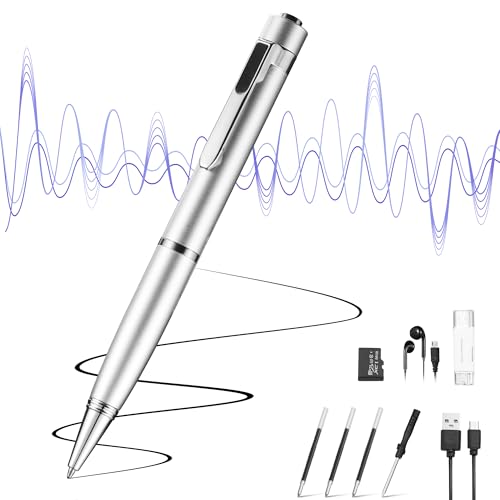 64GB Voice Recorder with Playback: Digital Recording Device with Intelligent Noise Reduction for Meetings | Lectures | Course - Portable Audio Recorder for Student | Workplace Use (Silver)