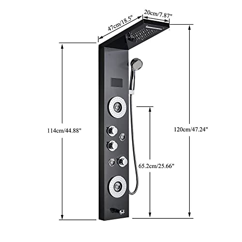 Panel de ducha negro, torre de ducha con sistema de masaje, cascada y lluvia, acero inoxidable con LED resistente al agua miniatura 5