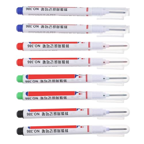 MOTHNUR Rotuladores Permanentes de Punta Larga para Mecanizado de Agujeros Profundos, Tinta a Base de Aceite Resistente al Agua para Azulejos y Madera, Juego de 8 Piezas (negro, Rojo,