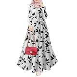 Fililogor Women's Hooded Hijab Muslim Prayer Abaya - Islamic Long Sleeve Dress with Leaves Pattern and Full Veil