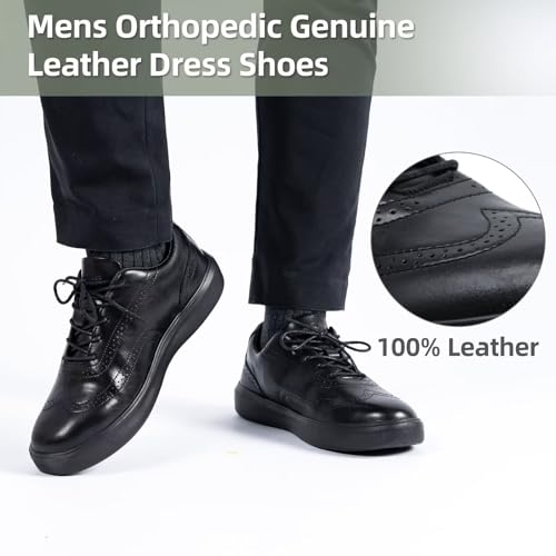 Men's Orthopedic Leather Dress Walking Shoes: Comfortable Plantar Fasciitis Oxford with Arch Support, Orthotic Casual Business Flat Feet Work Shoes for Foot and Heel Pain Relief2