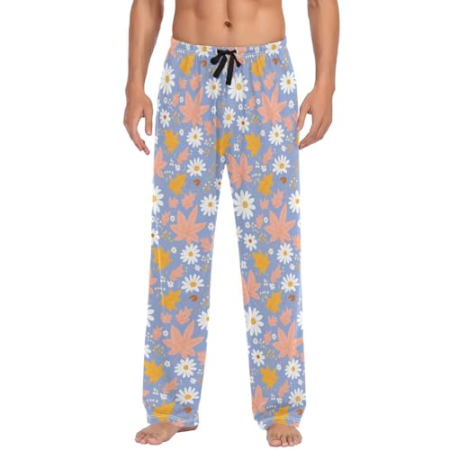 Men's Pajama Pants Daisy Maple Leaves Pajama Pants for Men PJs Bottoms Drawstring Pockets Sleep Lounge Pants S