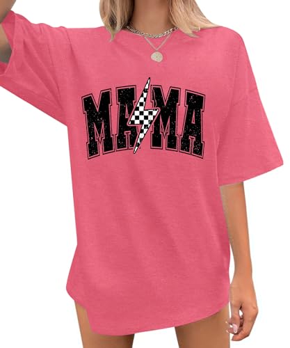 Womens Mama Shirt Cute Mom Life Tshirts Trendy Mama Letter Print Shirts Casual Short Sleeve Tops
