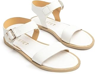 BASTET "Anuket" Women's Flat Sandals ? Textured Buckled Ankle Strap with Open Toe ? Cushioned Foam Sole - size