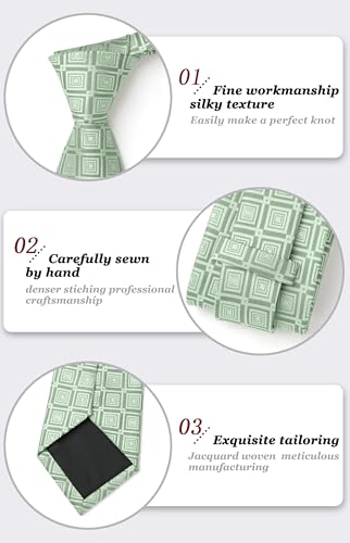 Image of HISDERN Ties for Men Plaid Checkered Tie with Pocket Square Woven Business Formal Necktie Handkerchief Set Wedding Party