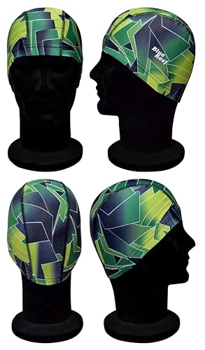Blue Reef Elasticated Unisex Nylon Lycra Stretchy Swim Hat Bathing Cap Abstract St Tropez Print Deluxe Pull On One Size Fits All Suitable For All Ages 3+ Years (Green Print) - Image 2