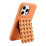Rokmym Custodia per iPhone 17 con supporto a ventosa, design a mani libere, per selfie e video, in morbido silicone, antiurto, antigraffio, colore pompelmo