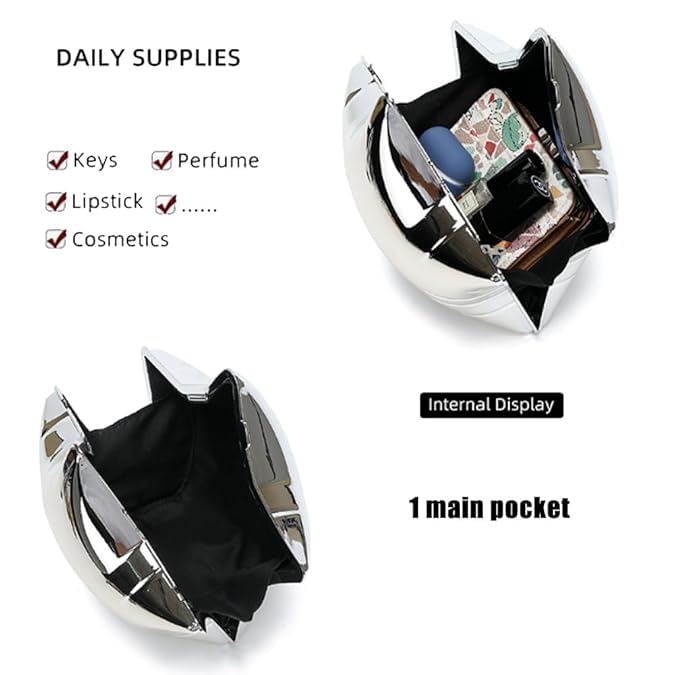 Image of Metallic Acrylic Evening Handbag for Women | Crossbody Sling Bags with Detachable Chain Strap Glossy Stylish Ladies Girls Small Size Cute Party Wedding Bag