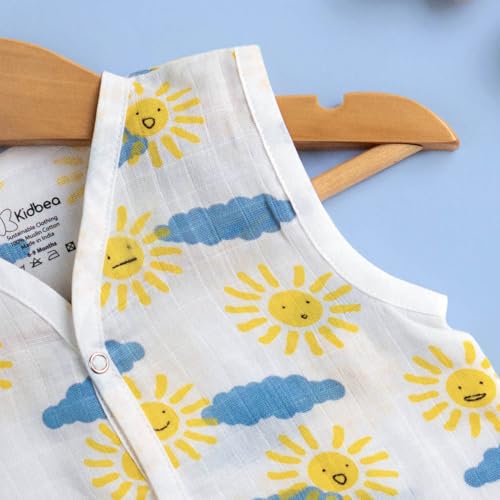 Image of Kidbea Newborn Baby Jhabla Muslin Cotton Clothes for Boys & Girls | Soft Breathable, Cute Printed Sleeveless Baby Wear with Button Closure