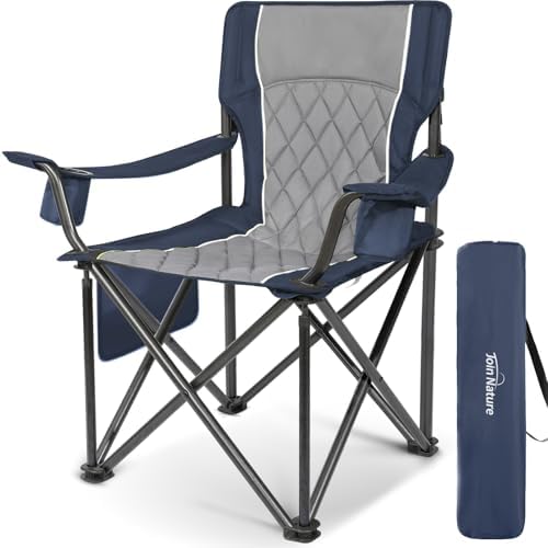 Join Nature Folding Camping Chairs for Adults, Padded Folding Chairs for Outside Heavy Duty with Cup Holders & Side Pocket, Support up to 500 lbs, Blue