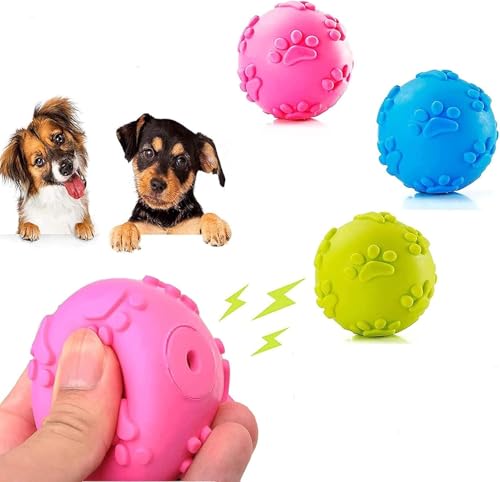 ZHXMALL 3 Stück Hundespielzeug Bälle,Quietsche Bälle,Hund Kauspielzeug,Hundeball Schwimmfähig(Blau, Rosa, Grün) (Ball, Ball)